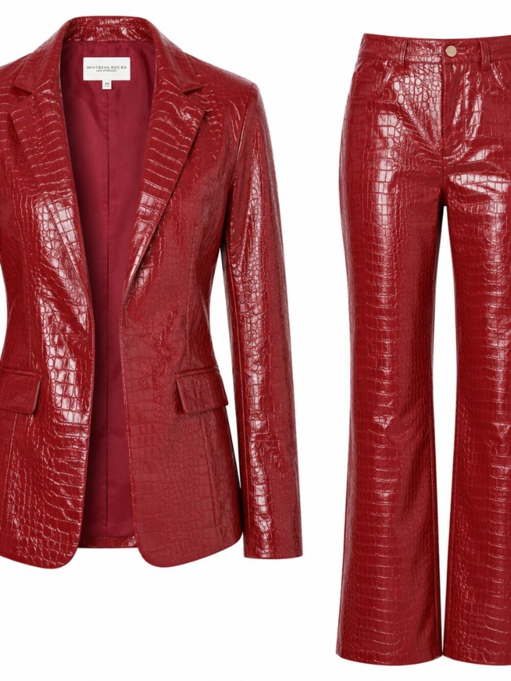 Mistress Rocks Gracious Croc Embossed Vegan Leather Pant Suit Set XS Wine Red CB